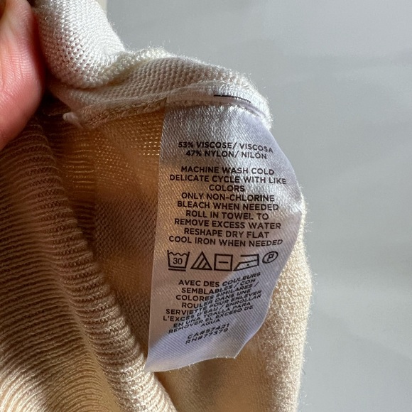 ANN TAYLOR Old Money Polo Cardigan Tan White 3/4 Sleeve Womens Small - Picture 7 of 8